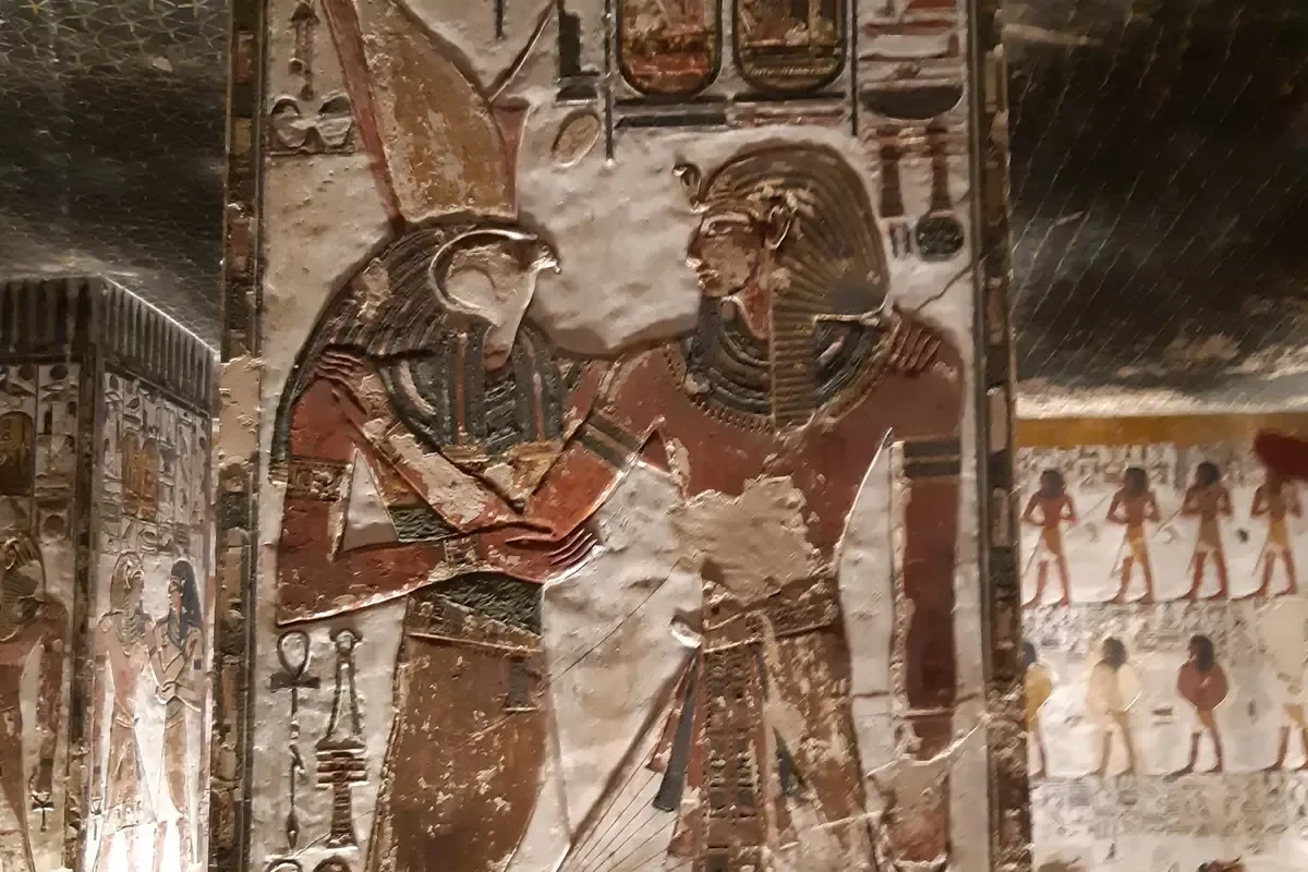 A painted pillar in KV17, the tomb of Seti I, which needs its own EGP 2,000 ticket, seen on a Valley of the Kings tour